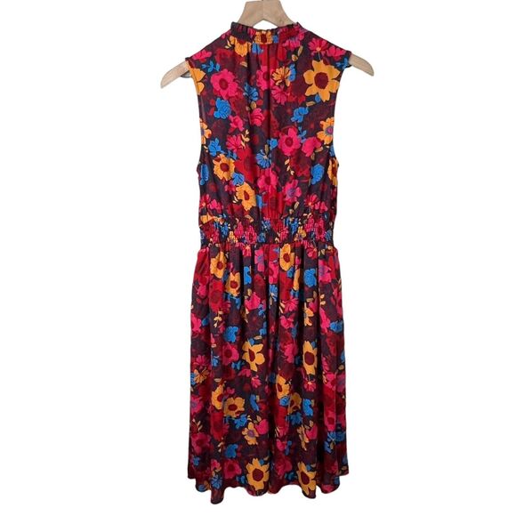 Modcloth Womens Multicolor Floral High Neck Smocked Waist A-line Dress Small - Picture 2 of 4
